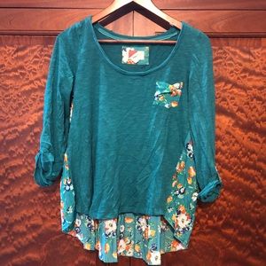 Anthropologie Maeve teal floral blouse medium